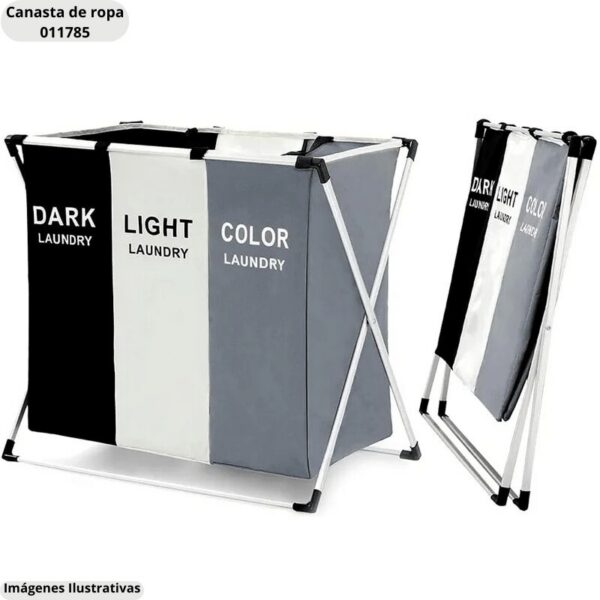 Canasta para ropa plegable aluminio y tela impermeable. Canasta de Ropa Plegable 3 Divisiones (Aluminio y Tela Impermeable)